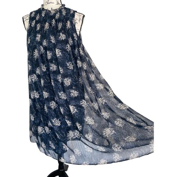 JOIE BALTIC MIDI DRESS BLACK/GRAY FLORAL FLOWY SMOCKED LACE SZ S RUFFLE NECK - Picture 5 of 16